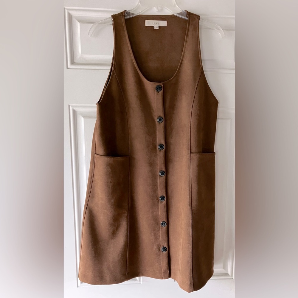 LOFT Brown Suede-Look Button Front Mini Jumper